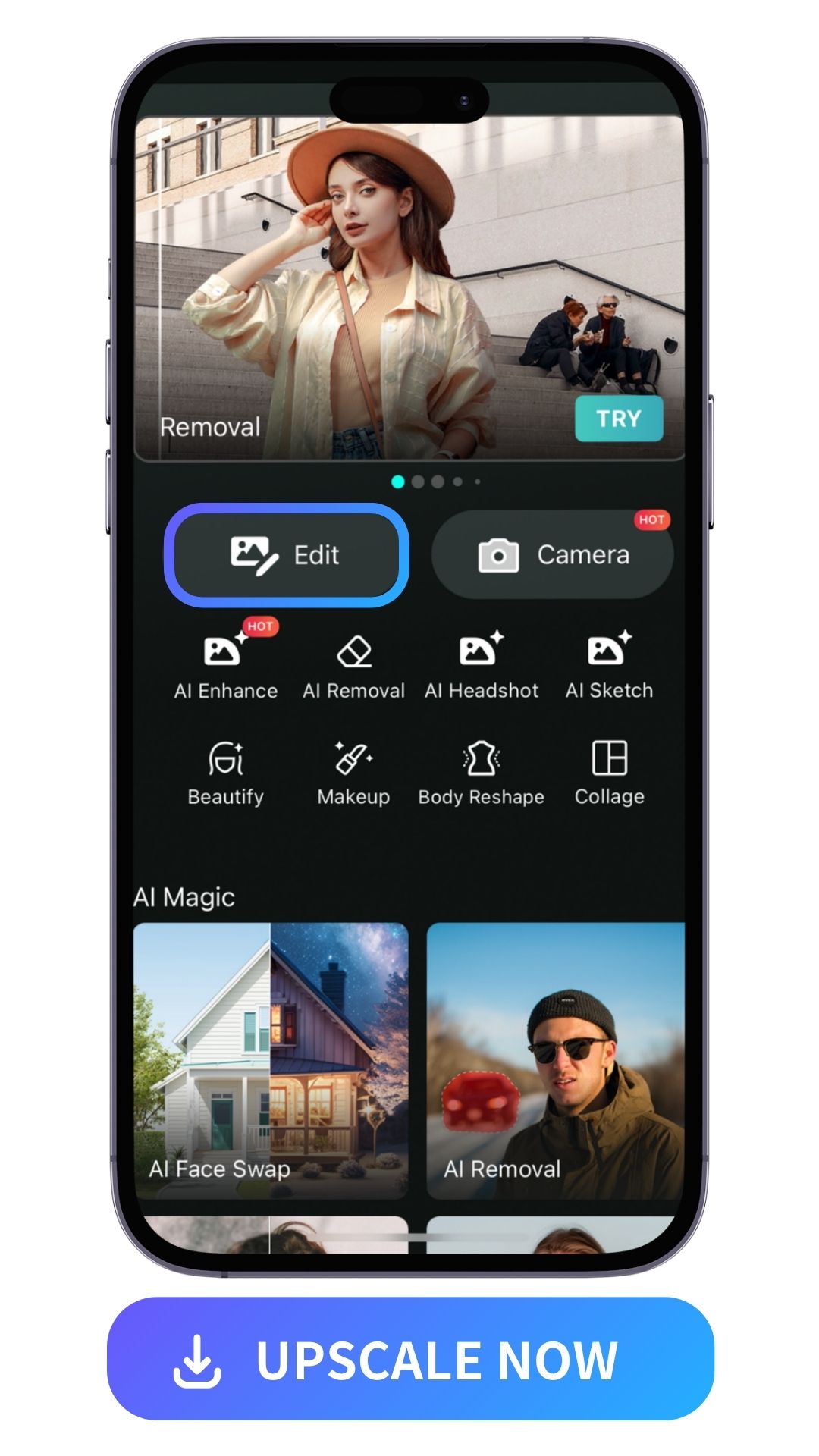 launcher of PhotoDirector and highlight Edit feature icon